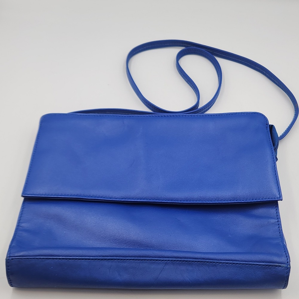 Vintage Jennifer Moore Blue Leather Crossbody Bag Made in Korea